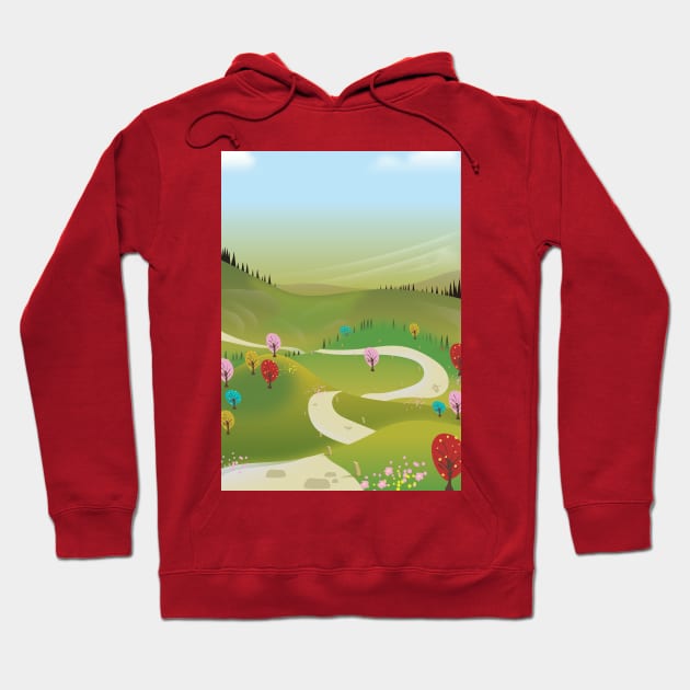 Cartoon road landscape Hoodie by nickemporium1